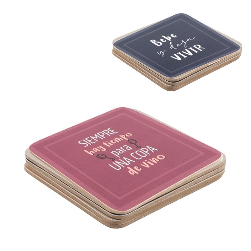 Ensemble de 4 sous-verres carrés fabriqués en liège avec phrase