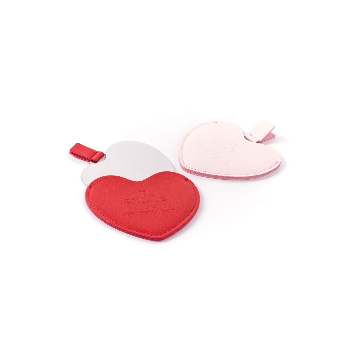 Miroir de poche fabriqué en simili cuir et en forme de cœur