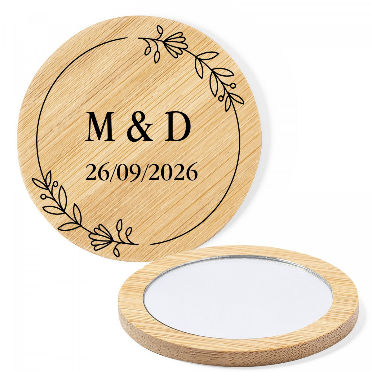 Miroir en bambou personnalisé avec initiales et date