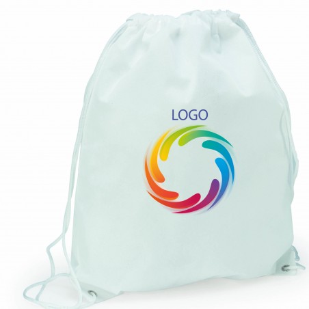 Sac à dos blanc avec logo ou photo imprimé en couleur et texte personnalisé