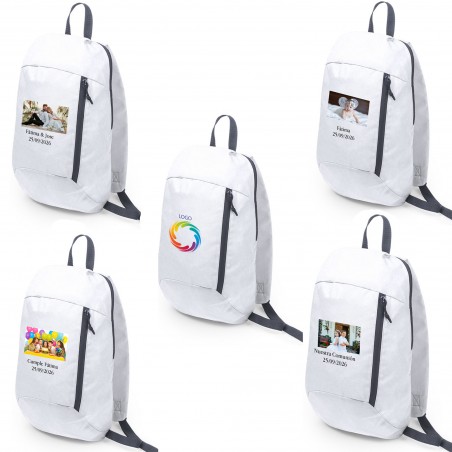 Sac à dos personnalisé avec logo en couleur ou photo et texte pour entreprise, mariage, baptême, communion et anniversaire