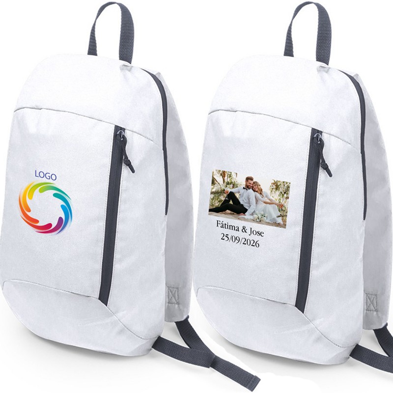 Sac à dos personnalisé avec logo en couleur ou photo et texte pour entreprise, mariage, baptême, communion et anniversaire