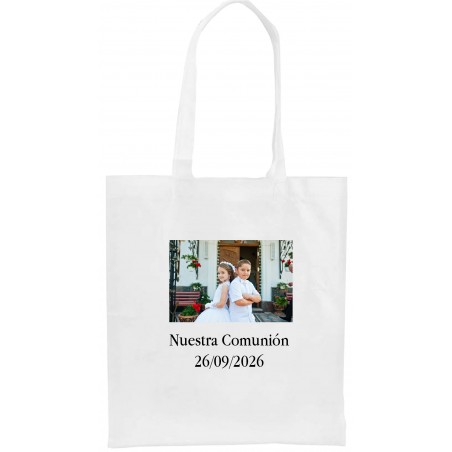 Sac non tissé personnalisé avec logo en couleur ou photo et texte pour entreprises mariages baptêmes communions et
