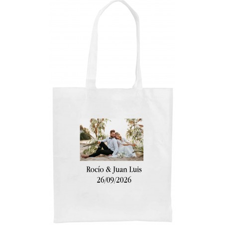 Sac non tissé personnalisé avec logo en couleur ou photo et texte pour entreprises mariages baptêmes communions et
