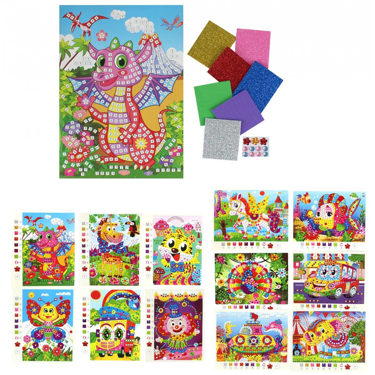 Jeu d'artisanat pour enfants avec des mosaïques adhésives