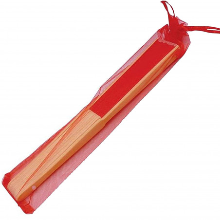 Eventail dans un sac en organza rouge personnalisé avec un sticker coeur