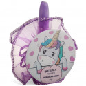 Miroir licorne avec stylo à lèvres dans un sac en organza lilas.