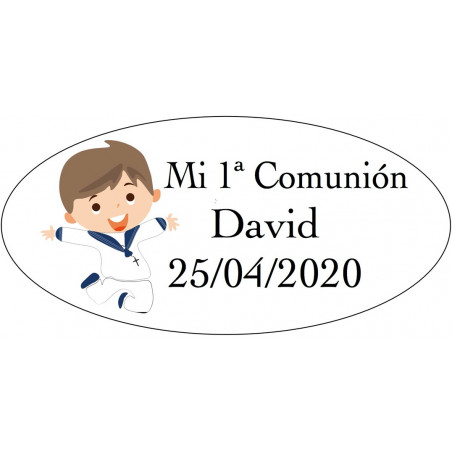 Porte-clés communion garçon dans une enveloppe kraft personnalisée avec adhésif