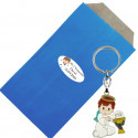 Porte-clés communion garçon dans une enveloppe kraft personnalisée avec adhésif