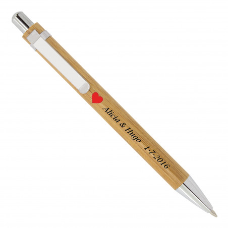Stylo en bambou personnalisé avec autocollant en forme de cœur