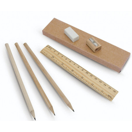 Crayons avec accessoires gomme règle et taille crayon dans un étui en carton