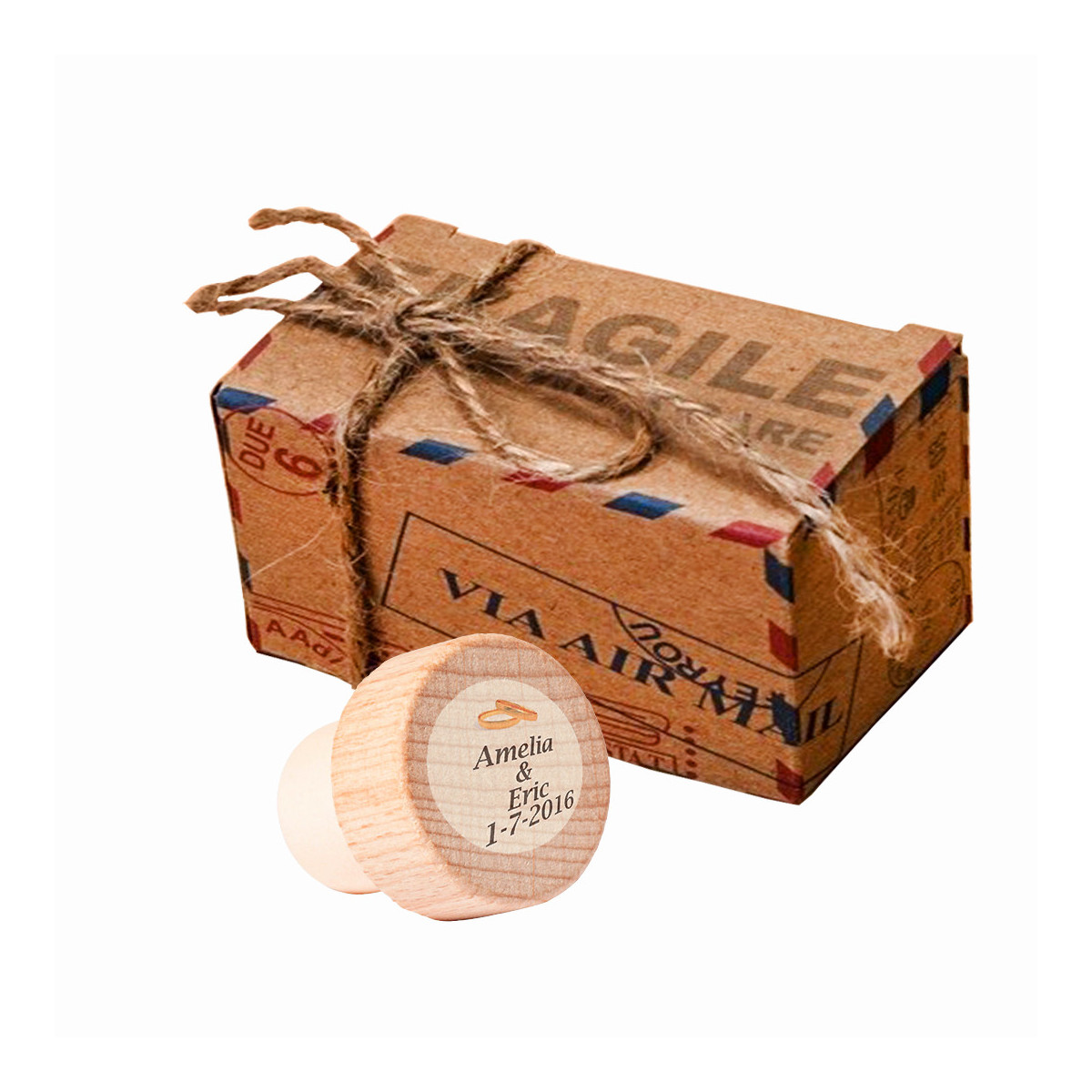 Bouchon de bouteille de vin hermétique avec autocollant personnalisé dans une boîte en carton scellée