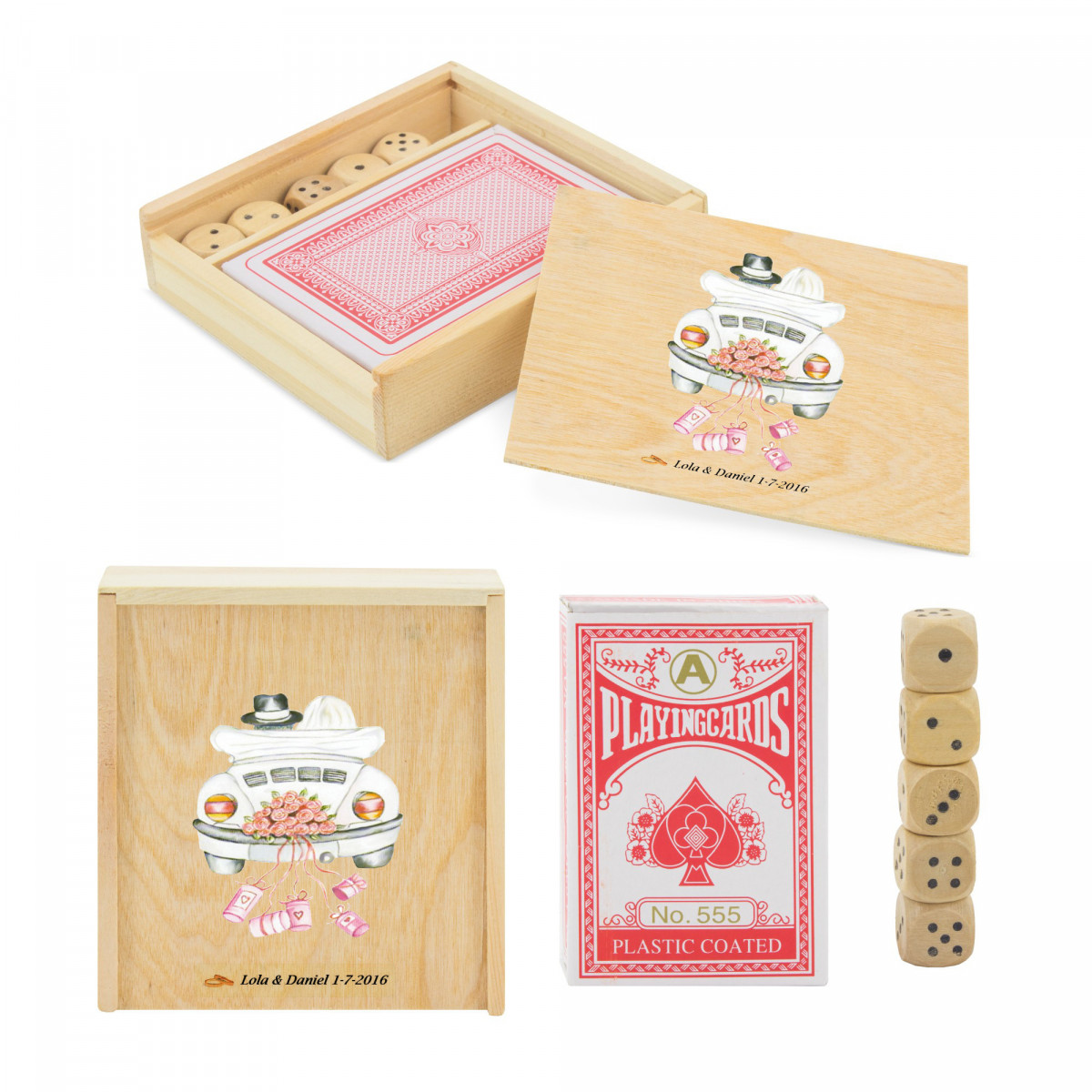 Dés personnalisés de jeu de société et de cartes de poker avec des autocollants pour les mariages