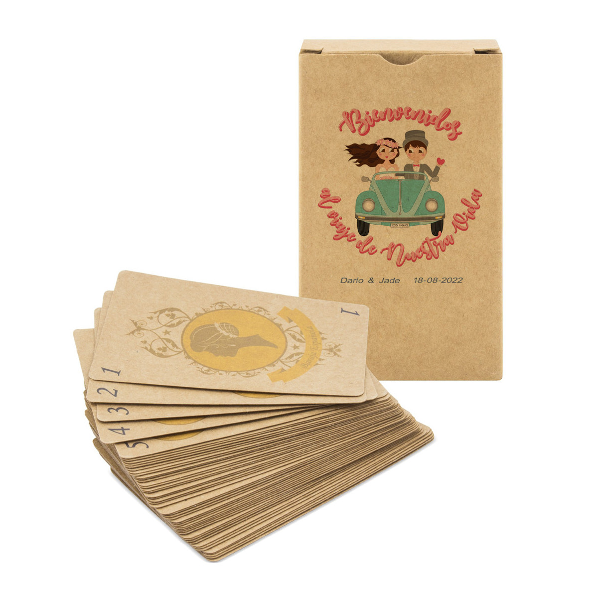 Jeu de cartes espagnol personnalisé pour les mariages et design kraft