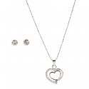 Collier et boucles d'oreilles présentés dans un sac transparent avec un marque-page de mariage personnalisé