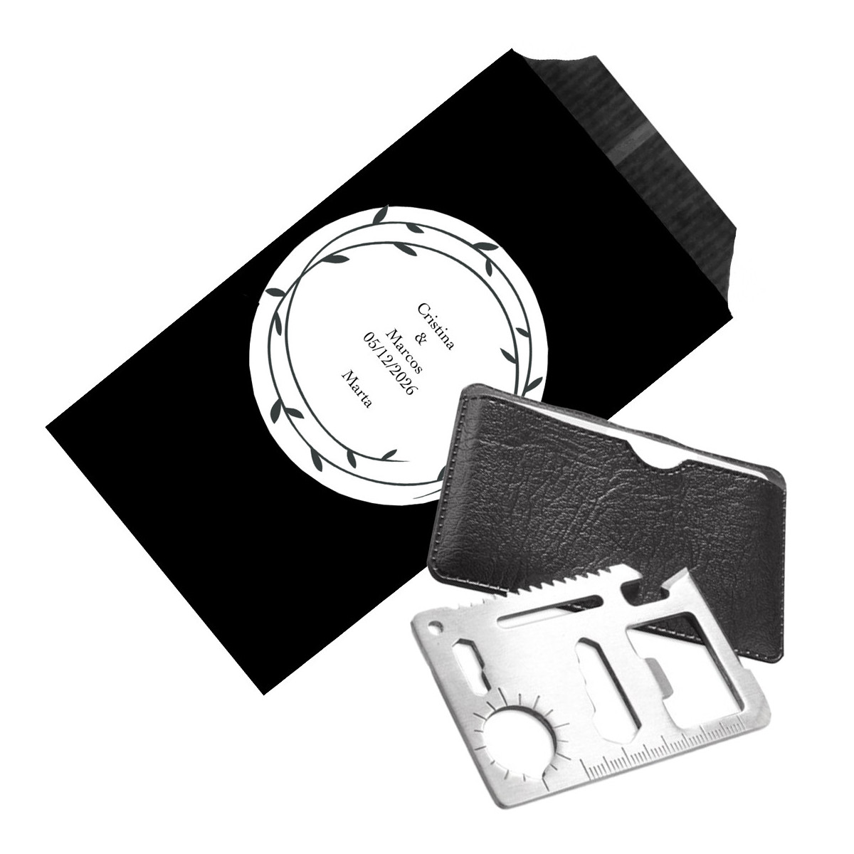 Outil multifonction de poche personnalisé avec étui noir