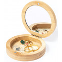 Boîte à bijoux en bois avec miroir présentée dans un sac rustique