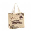 Toupie en bois avec fil présentée dans un sac de style vintage