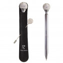 Stylo avec boule de cristal présenté dans un étui noir et une épingle pour les mariages