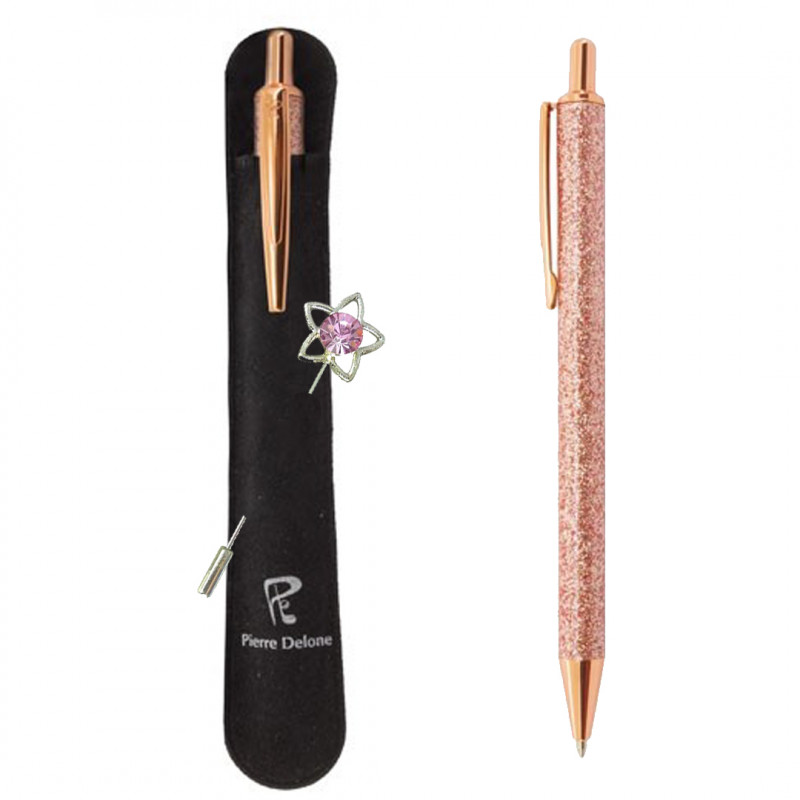 Stylo à paillettes en corps entier dans une pochette en daim et épingle en forme d'étoile
