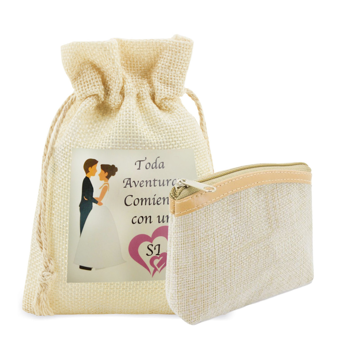 Porte-monnaie beige avec housse rustique avec autocollant de mariage