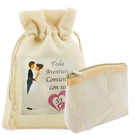 Porte-monnaie beige avec housse rustique avec autocollant de mariage