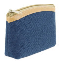 Portefeuille rustique en couleur bleue et sac présenté avec autocollant