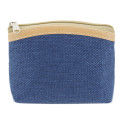 Portefeuille rustique en couleur bleue et sac présenté avec autocollant