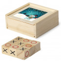 Jeu de morpion dans une boîte en bois personnalisée avec une phrase autocollante de Noël