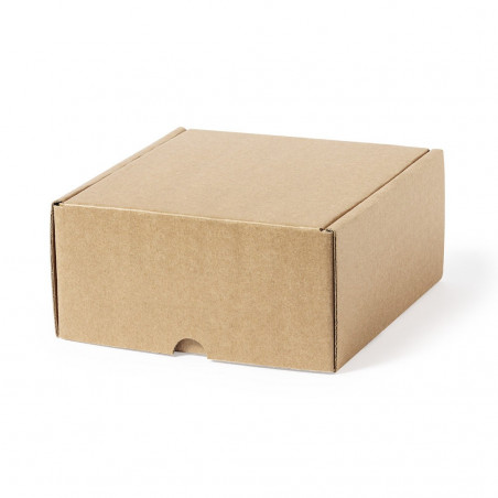 Bougeoir de noël en bois présenté dans une boîte en carton marron avec adhésif à image