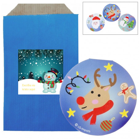 Carnet de Noël décoré avec une enveloppe kraft bleue et un autocollant à personnaliser pour Noël