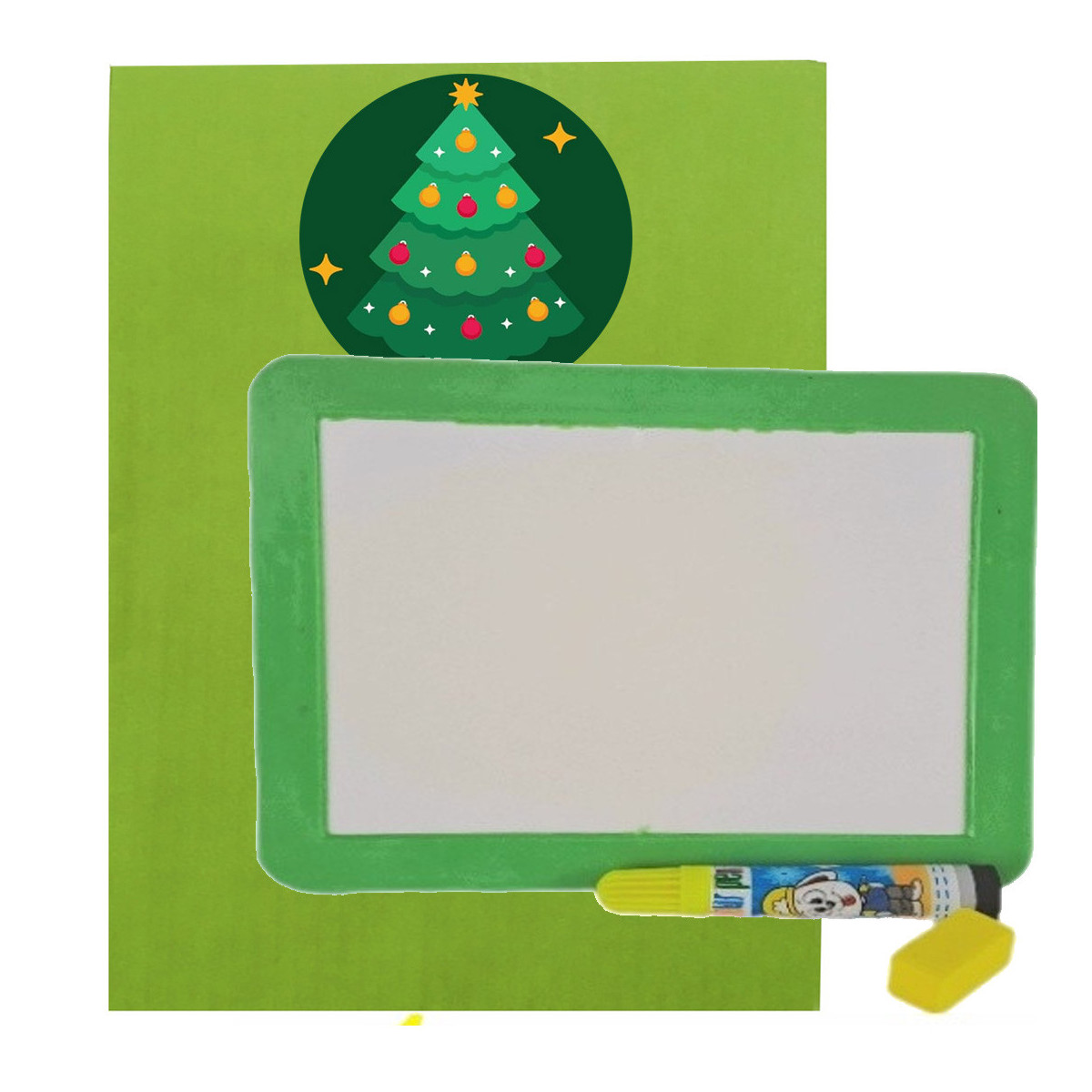 Petit tableau blanc pour enfants avec marqueur présenté dans une enveloppe cadeau avec adhésif personnalisé