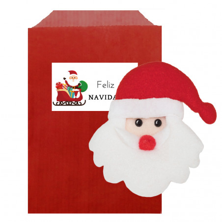 Aimant amusant de Père Noël présenté dans une enveloppe cadeau de couleur rouge et autocollant à personnaliser