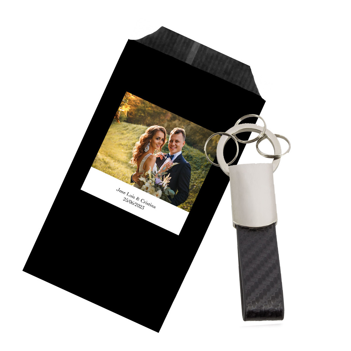 Porte clés avec divers porte clés avec présentation cadeau et autocollant photo de mariage