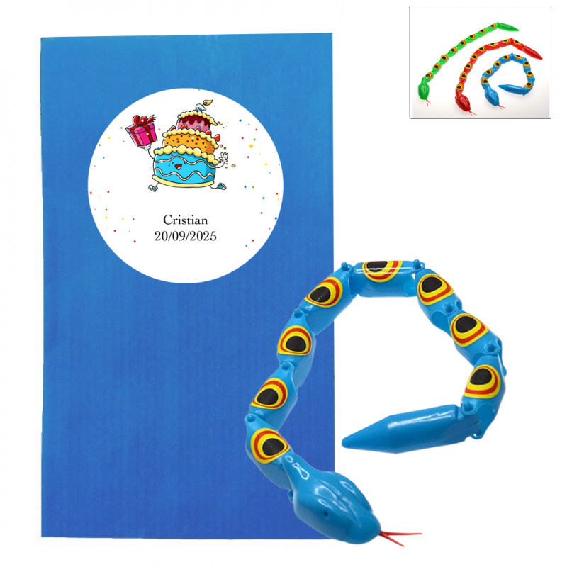 Serpent jouet articulé pour enfants avec enveloppe de présentation et autocollant d anniversaire