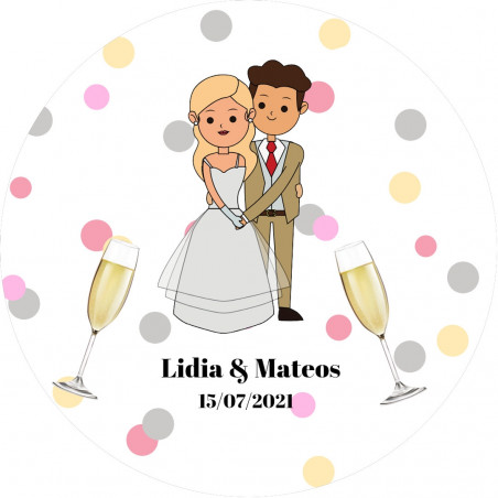 Verre à liqueur dans une jolie boîte avec un petit autocollant de mariage personnalisé