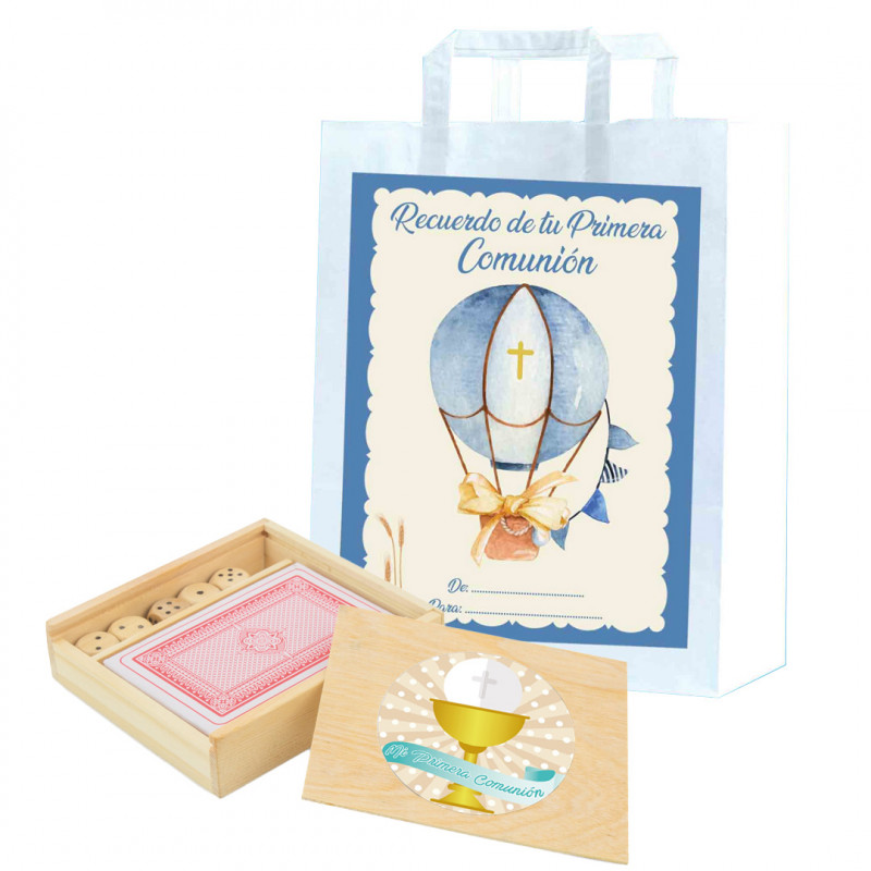 Lettres et dés dans une boîte en bois personnalisée avec autocollants de communion et sac cadeau spécial communion Lettres et dés dans une boîte en bois personnalisée avec autocollants de communion et sac cadeau spécial communion