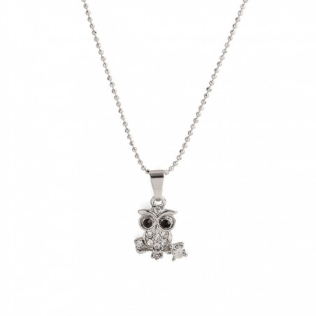 Collier de bijouterie fine avec hibou dans une boîte en carton et autocollant d'anniversaire personnalisé