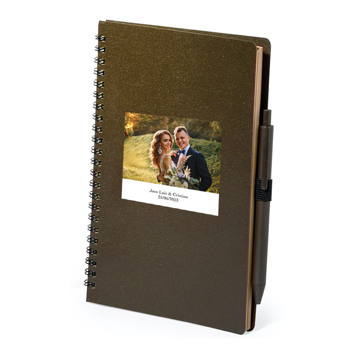 Carnet marron pour homme avec autocollant photo de mariage personnalisé