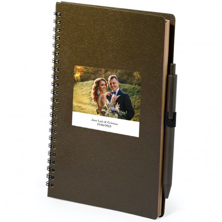 Carnet marron pour homme avec autocollant photo de mariage personnalisé