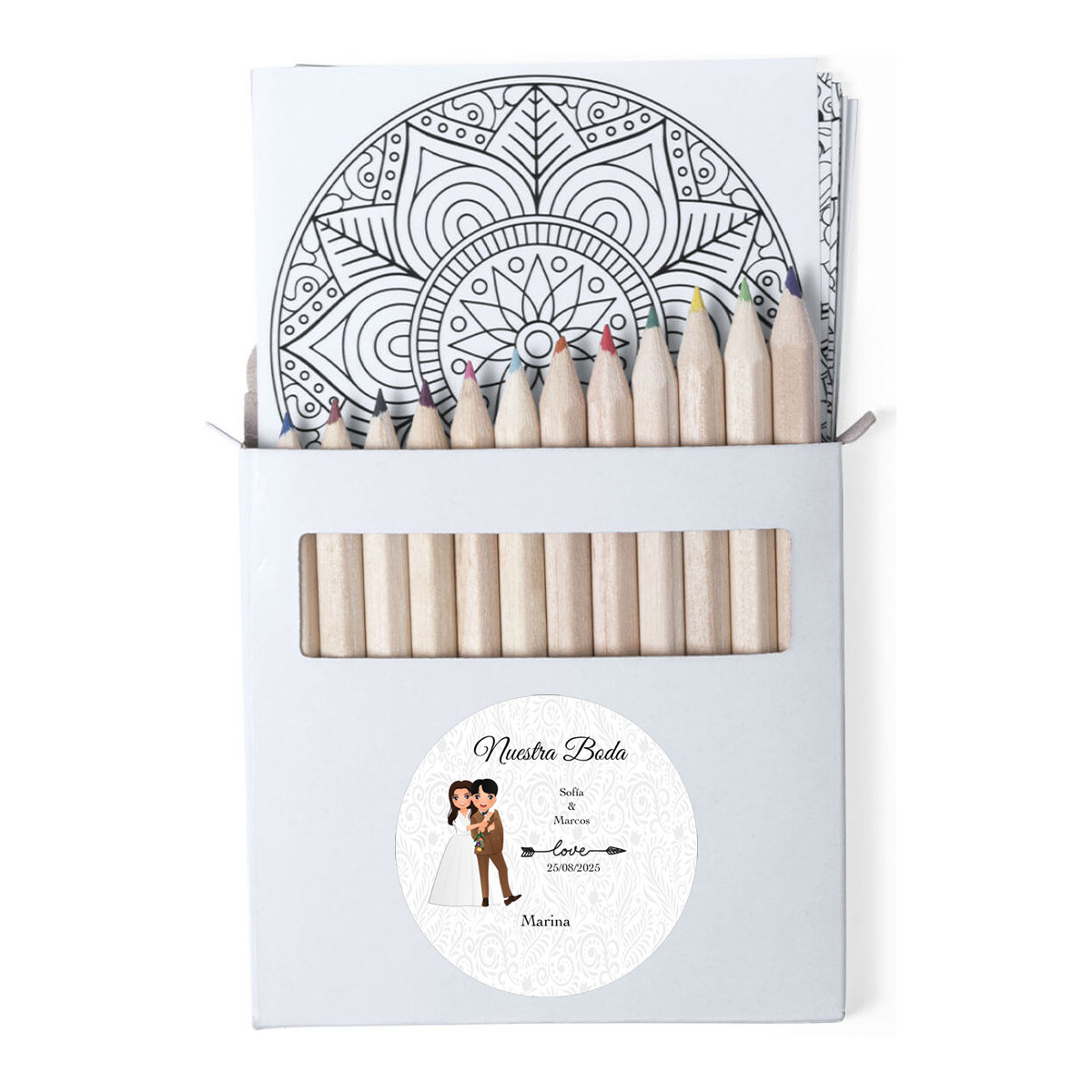 Mandalas à peindre aux crayons et stickers de mariage personnalisés