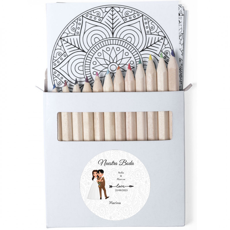 Mandalas à peindre aux crayons et stickers de mariage personnalisés