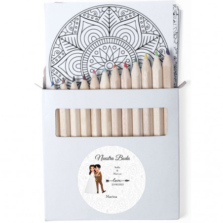Mandalas à peindre aux crayons et stickers de mariage personnalisés