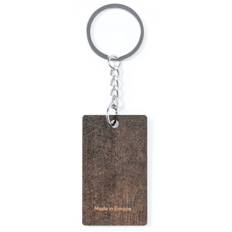 Porte clés en bois bicolore présenté dans un sac rustique