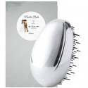 Brosse à cheveux avec coque en argent présenté dans un sac métallique avec des autocollants personnalisés pour les mariages