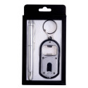 Porte clés lampe de poche avec décapsuleur et stylo de couleur argent présenté dans une boîte cadeau