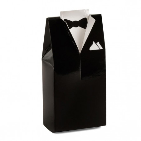 Porte clés élégant pour hommes dans une boîte cadeau design smoking et autocollant de mariage personnalisable