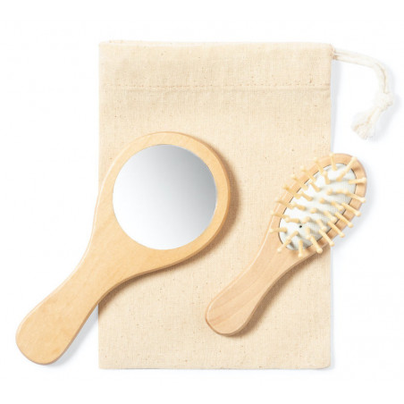Brosse et miroir à main en bois avec décoration avec autocollant bébé