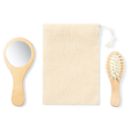 Brosse et miroir à main en bois avec décoration avec autocollant bébé