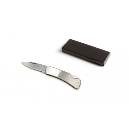 Couteau en acier inoxydable de couleur argent dans une boîte cadeau avec autocollant personnalisé pack cadeau